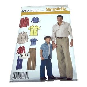 Simplicity 4760 2 fer Father Son pants shirt sewing pattern factory folded